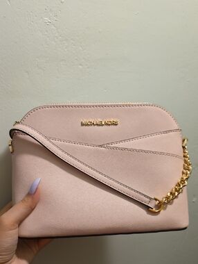 Michael Kors Blush Pink Saffiano Crossbody with Gold Chain